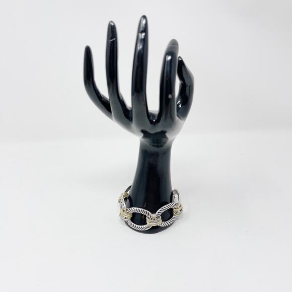 Boutique Silver Tone Wrapped Toggle Bracelet Gold Tone Accents Chainlink Fashion - Picture 9 of 12